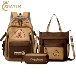 Kawaii Capybara School Backpack 3pcs Girls School Bags Set Casual Daypacks Kids Book bag Children Schoolbag Travel Backpack