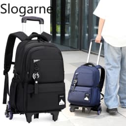 Students Wheeled School Bag Boys Trolley Bags for School Men Travel Backpack with Wheels Waterproof Large Capacity Luggage Bag