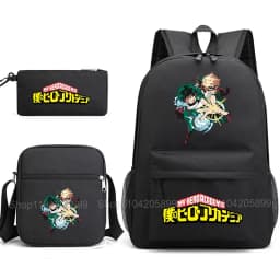3PCS My Hero Academia Backpack Anime Mochila School Bag with Shoulder Bag Pencil Case for Boys Girls Gift Daily Travel Rucksack