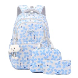 3pcs/set Elementary School Backpack for Girls Bookbag Lunch Bag Pencil Bag Set Flower School Bag for Children Cute Little Dolls