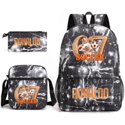 CR7 Ronaldo Backpack Football 67 Print School Bag With Shoulder Bag & Pencil Case For Student Boys Gift Daily Travel Rucksack