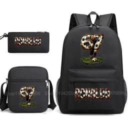 CR7 Ronaldo Backpack Football 67 Print School Bag With Shoulder Bag & Pencil Case For Student Boys Gift Daily Travel Rucksack