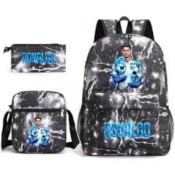CR7 Ronaldo Backpack Football 67 Print School Bag With Shoulder Bag & Pencil Case For Student Boys Gift Daily Travel Rucksack