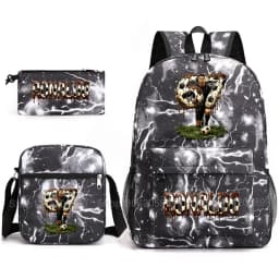 CR7 Ronaldo Backpack Football 67 Print School Bag With Shoulder Bag & Pencil Case For Student Boys Gift Daily Travel Rucksack