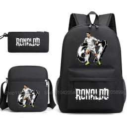 CR7 Ronaldo Backpack Football 67 Print School Bag With Shoulder Bag & Pencil Case For Student Boys Gift Daily Travel Rucksack