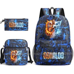 CR7 Ronaldo Backpack Football 67 Print School Bag With Shoulder Bag & Pencil Case For Student Boys Gift Daily Travel Rucksack