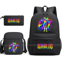 CR7 Ronaldo Backpack Football 67 Print School Bag With Shoulder Bag & Pencil Case For Student Boys Gift Daily Travel Rucksack