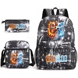 CR7 Ronaldo Backpack Football 67 Print School Bag With Shoulder Bag & Pencil Case For Student Boys Gift Daily Travel Rucksack