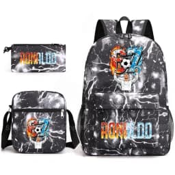 CR7 Ronaldo Backpack Football 67 Print School Bag With Shoulder Bag & Pencil Case For Student Boys Gift Daily Travel Rucksack