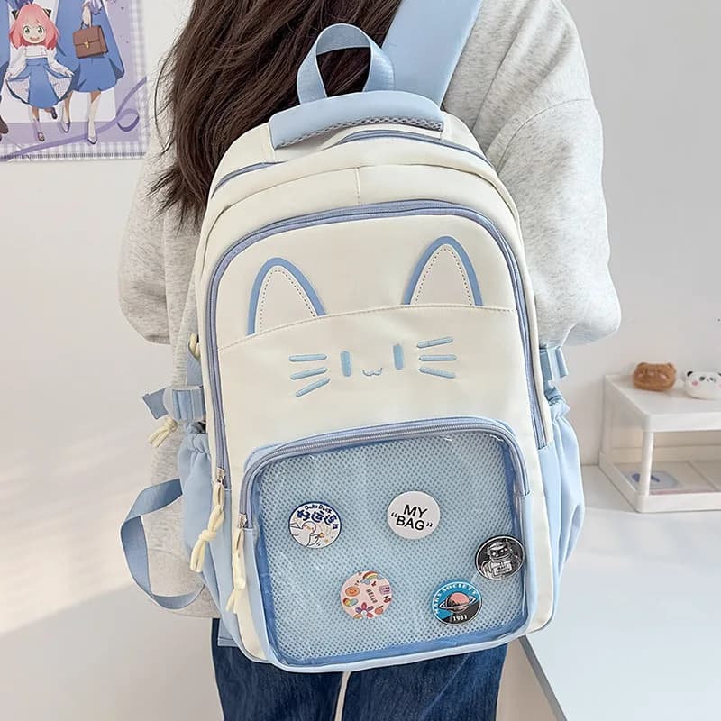 Kawaii Women Backpack Sweet Pink Japanese Cartoon Cat Ita Bag Fashion Large Capacity Casual Versatile Backpacks for Ladies