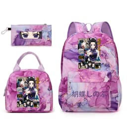 Kochou Shinobu Print School Backpack Set with Lunch Bag Pencil Case for Girls Kids Student Bookbag