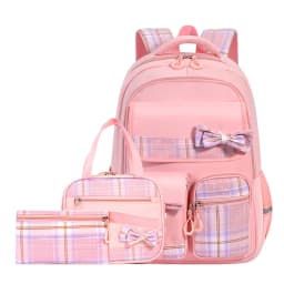 3pcs/set School Backpack for Girls Bookbag Elementary Middle School Bags Student Cute Plaid Backpack with Lunch Bag Pencil Bag