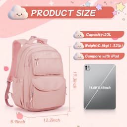 Girls School Bags Kid Backpack with Fridge Door Elementary School Backpack, Pink Lightweight School Backpack for Girls Ages 8-16
