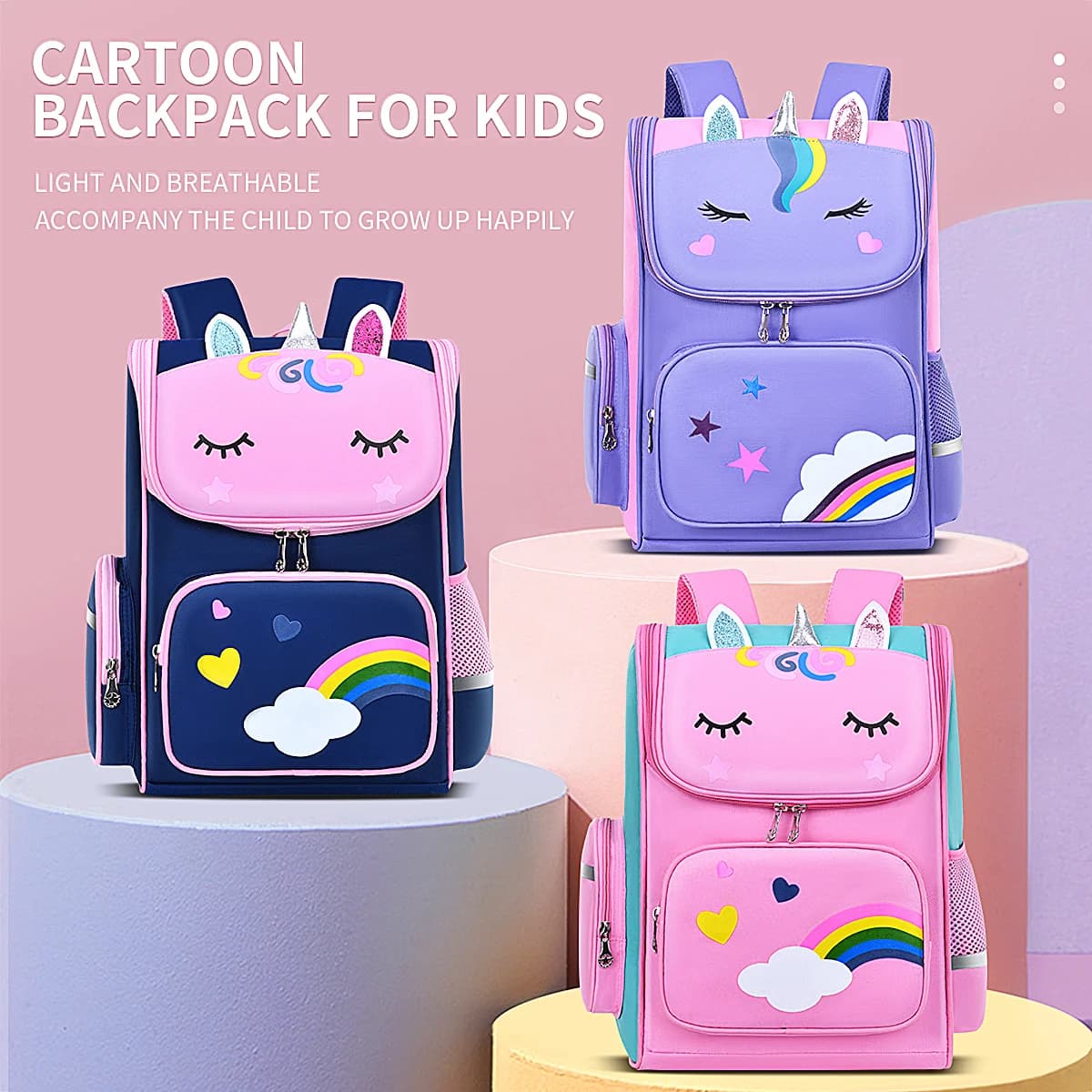 Kid Backpack for Girl Unicorn Children Bookbag Rainbow Eyes School Bag Teen Girl Backpack for Traveling Waterproof Mochilas