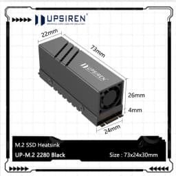 UPSIREN UP-M.2 2280 Black SSD Heatsink/With Active Cooling Fan/Aluminum Alloy Material/Suitable for 2280 SSD Installation