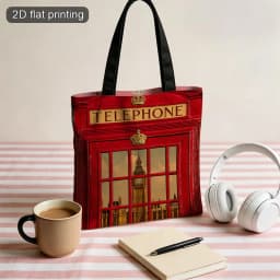 1pc British-Themed London Telephone Booth & Big Ben Tote Bag Double-Sided Printed Reusable Foldable Grocery Bag