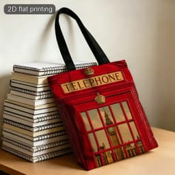 1pc British-Themed London Telephone Booth & Big Ben Tote Bag Double-Sided Printed Reusable Foldable Grocery Bag