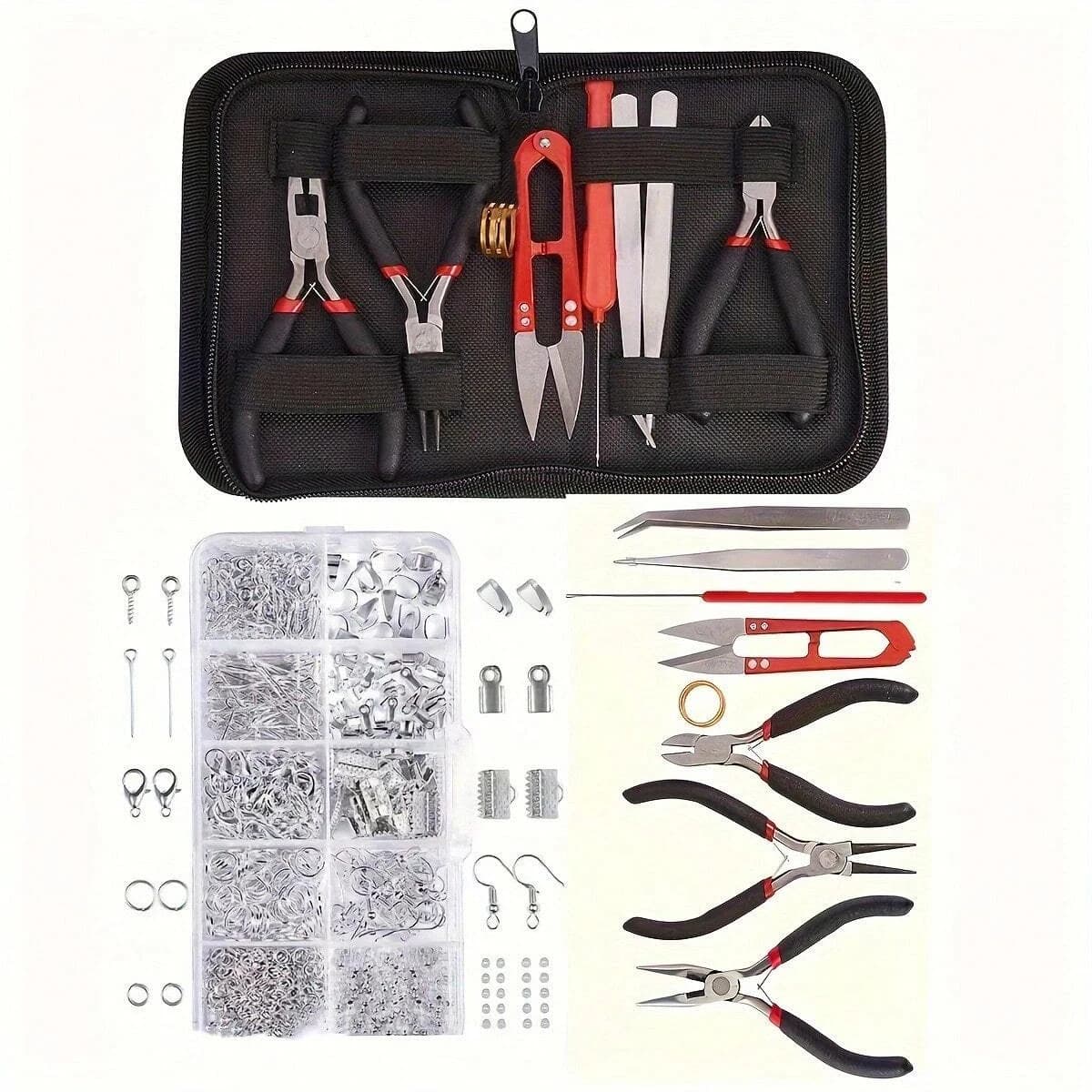 1set/1box Deluxe Jewelry Making Starter Kit,Comprehensive Earrings, Necklace Findings, DIY Plier Tools Set for Jewelry Repair