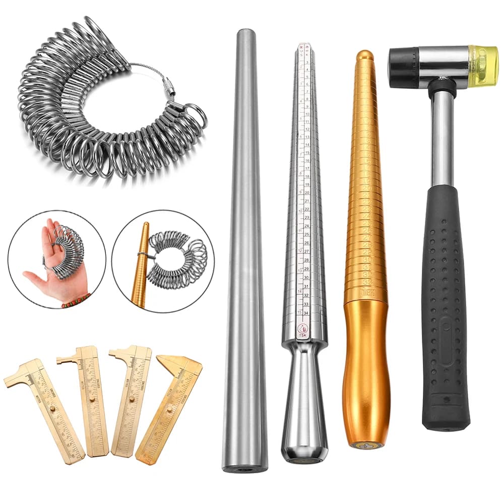 10 Styles Measuring Stick Ring Metal Enlarger Stick Mandrel Handle Hammers Ring Sizer Finger For Jewelry Making Measuring Tools