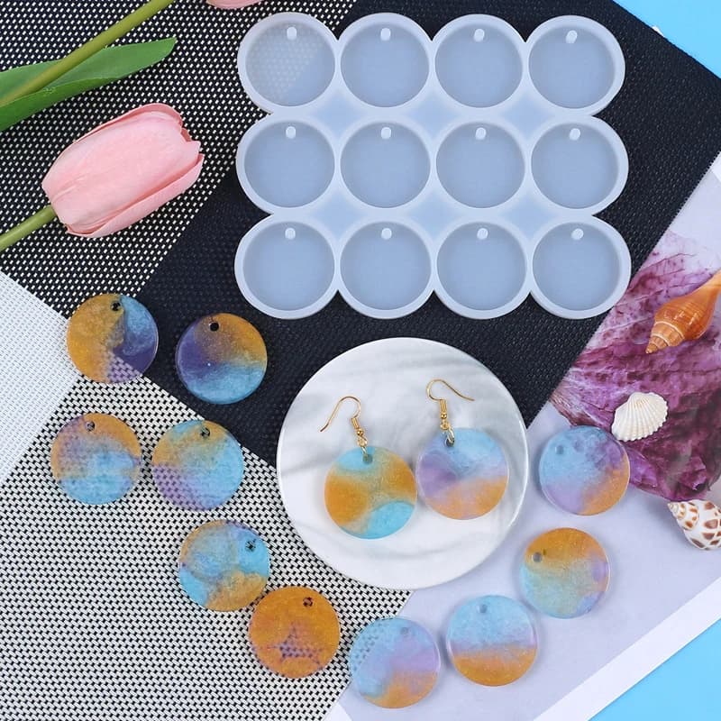 8/12pcs DIY Epoxy Earrings Charms Silicone Mold Round Oval Pendants Resin Mold For Jewelry Making Keychain Tag Casting DIY Craft