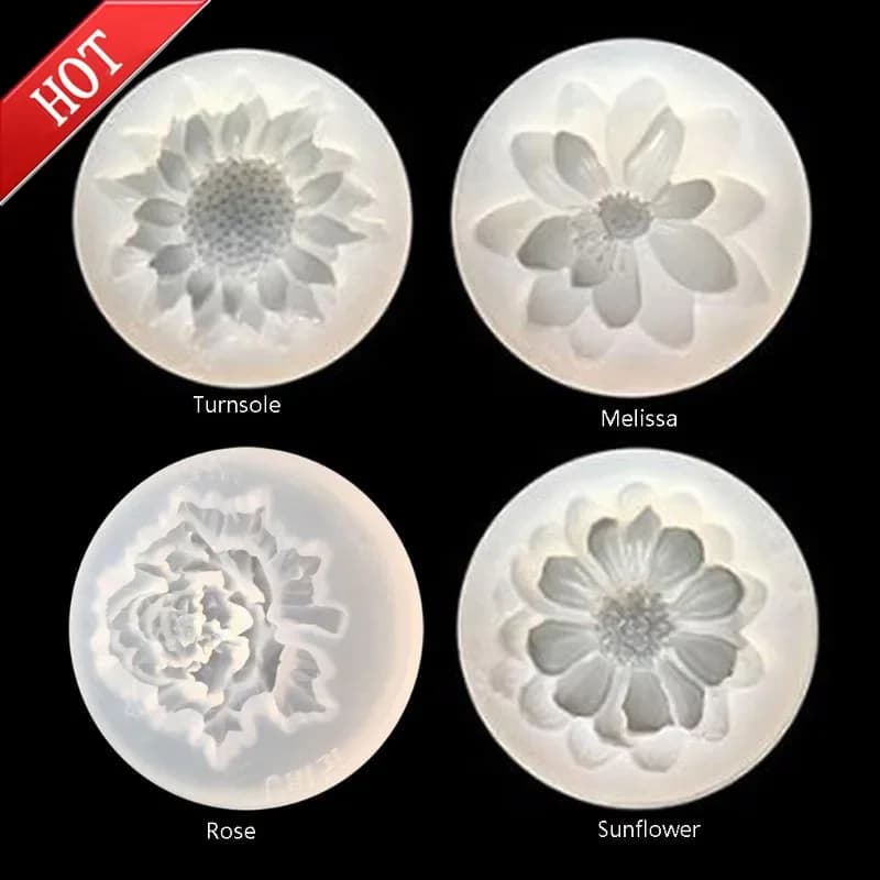 4Pcs Flower Epoxy Resin Mold Kits Camellia Rose Turnsole Silicone Mold Jewelry Making Charms DIY Silica Molds Crafts