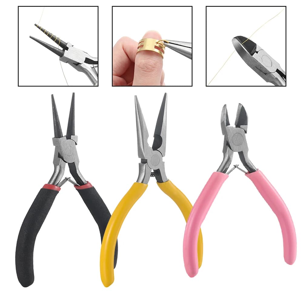 3pcs/Set 3 Styles Jewelry Pliers Tools Kit Needle Round Nose Pliers Diagonal Plier for DIY Jewelry Making Repair Tool Supplies
