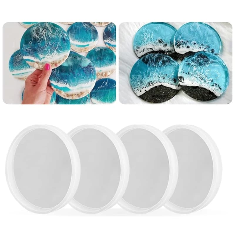 12Pcs Round Coaster Resin Molds DIY 9cm Disc Shape Wine Glass Cup Mat Placemat Silicone Mould Home Table Heat Insulation Pads