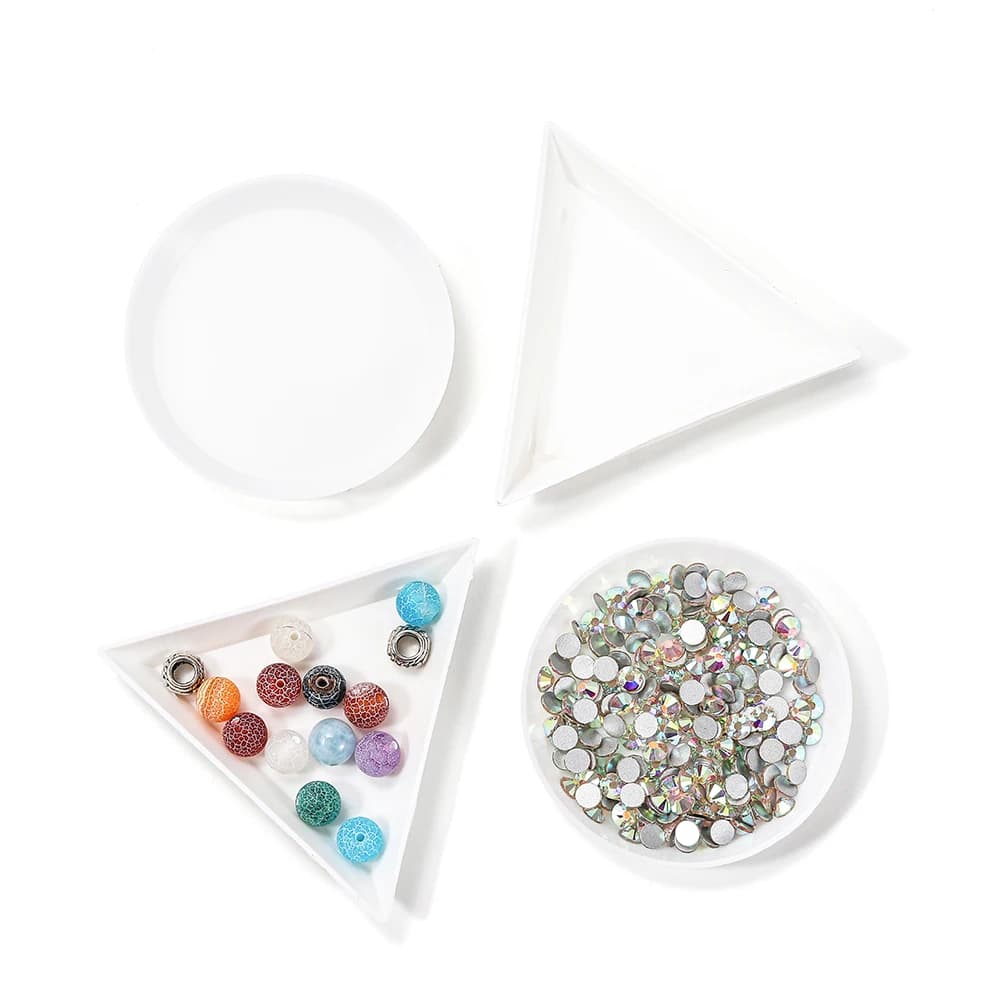10pcs/lot beauty nail Dotting rhinestone Triangle Round Plate For Jewelry Beads Display Plastic Tray Packaging White Containers