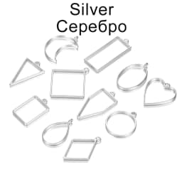 11 Style/lot Geometric Figure Charm Hollow Glue Blank Pendant Tray Bezel Epoxy Resin Molds For DIY Jewelry Making Supplies