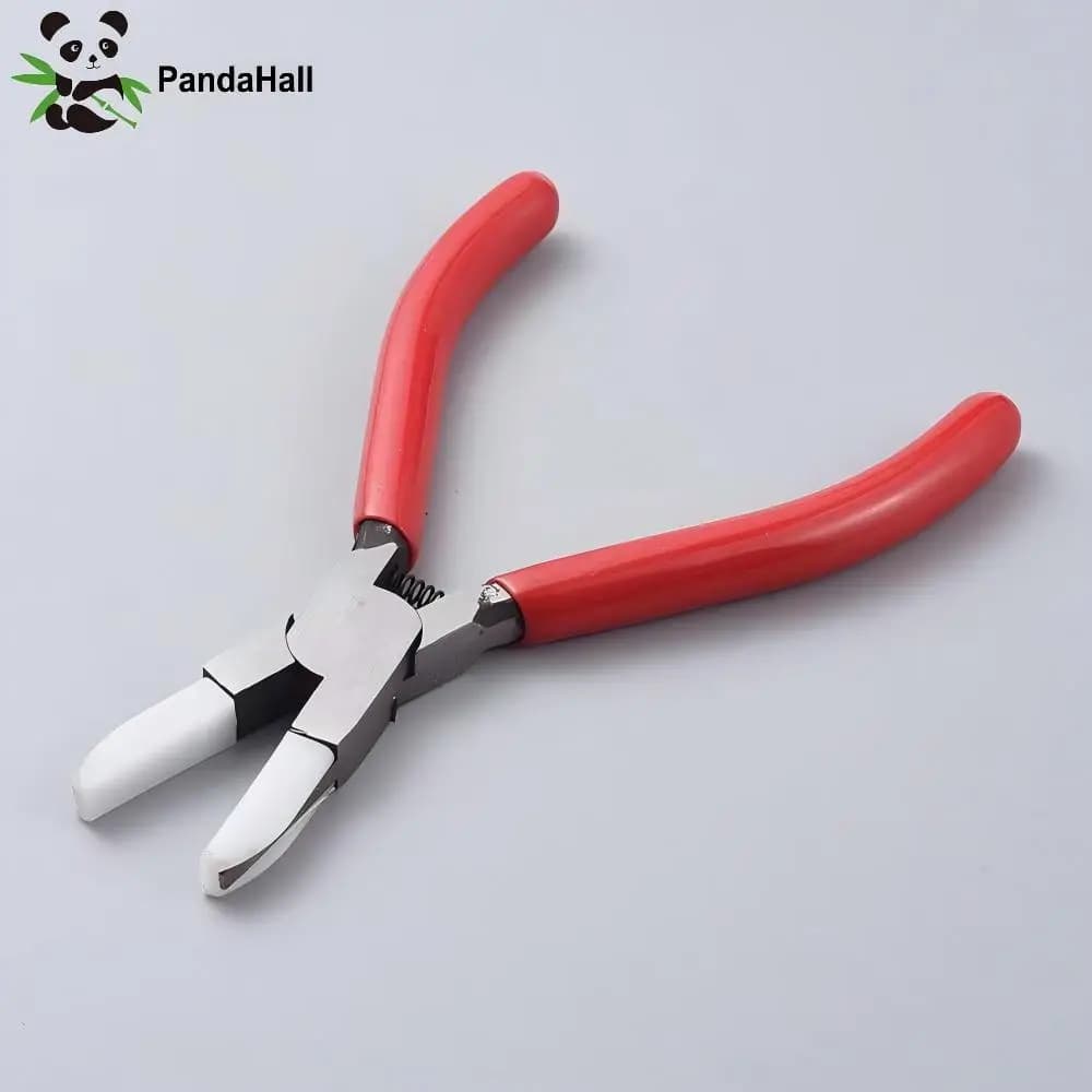 Pandahall Carbon Steel Jewelry Pliers Red Flat Nose Plier with Cover for Jewelry DIY Making Tools 142x98x8mm