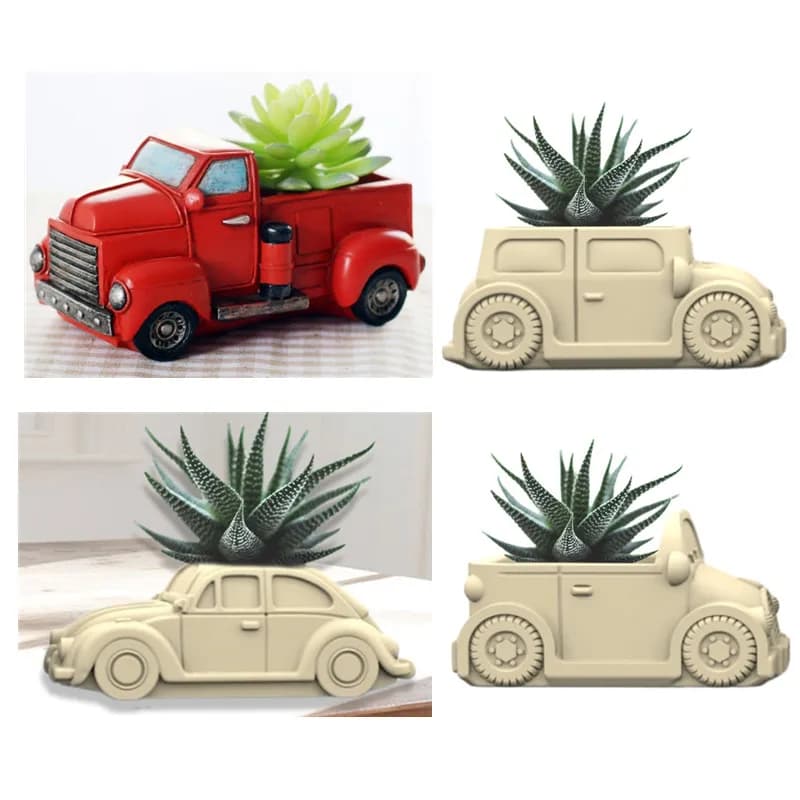3D Car succulent plant flowerpot resin silicone mold cute cartoon car storage box candle cup concrete gypsum silicone mold