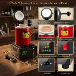 PHYHOO Electric Melting Furnace Digital Control Kiln For Casting Gold Silver Copper Scrap Smelting Jewelry Refining Purify Tool