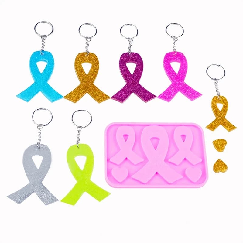 AIDS Cancer Awareness Bow Keychains Resin Mold Silicone Red Ribbon Bow Mold Tool