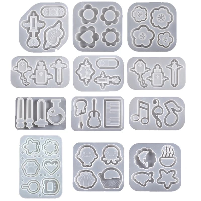 3D Marine Animals Flower Quicksand Silicone Mold Resin Shaker Charm Mould Keychain Pendant Jewelry Making Tools DIY Craft Supply
