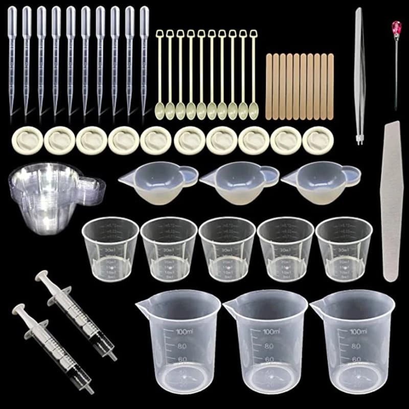 66Pcs Crystal Epoxy Resin Mold Kit DIY Crafts Jewelry Making Tools with Silicone Measuring Cup Mixing Cups Tweezer