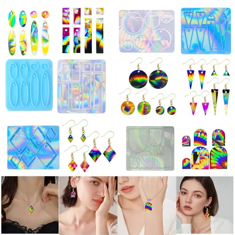 Resin Silicone Mold DIY Holographic Geometric Earring Keychain Pendant Mould Light and Shadow Crystal Epoxy Molds Crafts