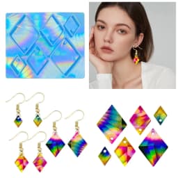 Resin Silicone Mold DIY Holographic Geometric Earring Keychain Pendant Mould Light and Shadow Crystal Epoxy Molds Crafts