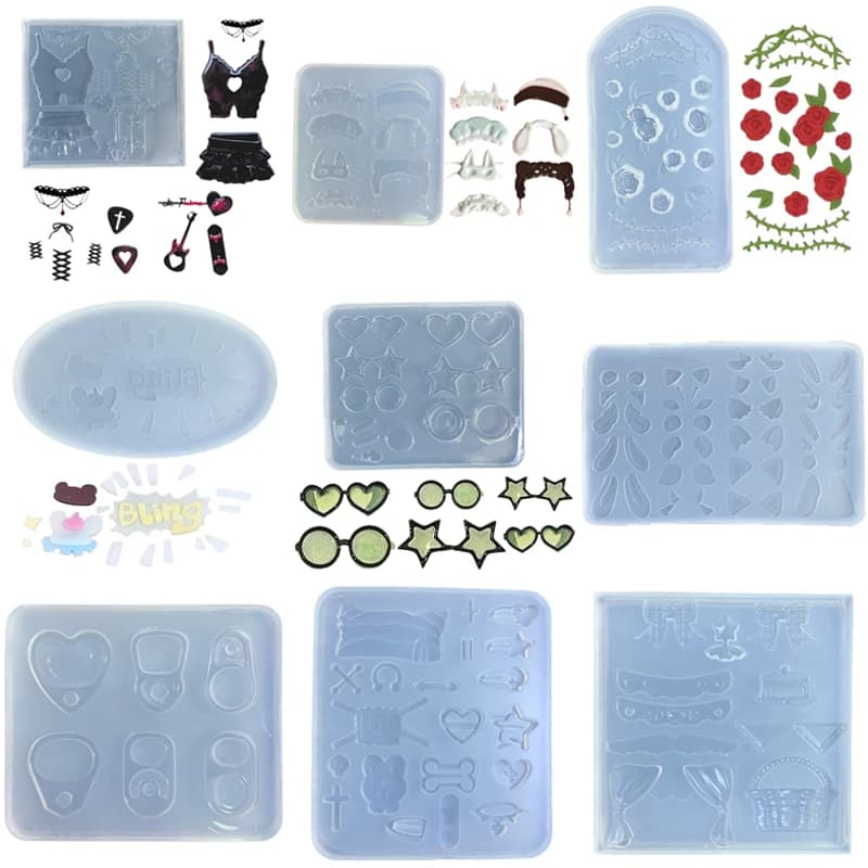 Resin Shaker Mold Flowers Small Flexible Pendant for Keychain Hollow Silicone Mold Epoxy Jewelry Making Pendant Quicksand Mould
