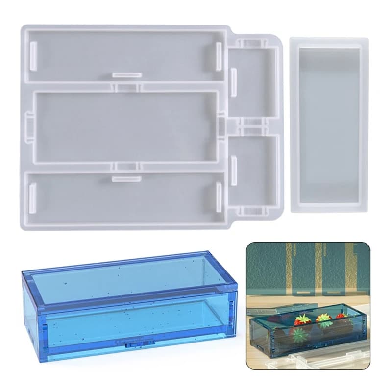 A52E Dominoes Box Silicone Mold for Resin Casting Dominoes Storage Box Resin Mold for Epoxy Crafts Making Tool 19x15cm