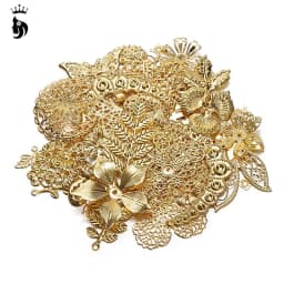 50g Mixed Metal Flower Leaves Filigree Wraps Connectors Pendant Beads Caps Charms for DIY Jewelry Making