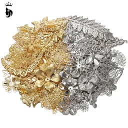 50g Mixed Metal Flower Leaves Filigree Wraps Connectors Pendant Beads Caps Charms for DIY Jewelry Making