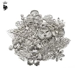50g Mixed Metal Flower Leaves Filigree Wraps Connectors Pendant Beads Caps Charms for DIY Jewelry Making