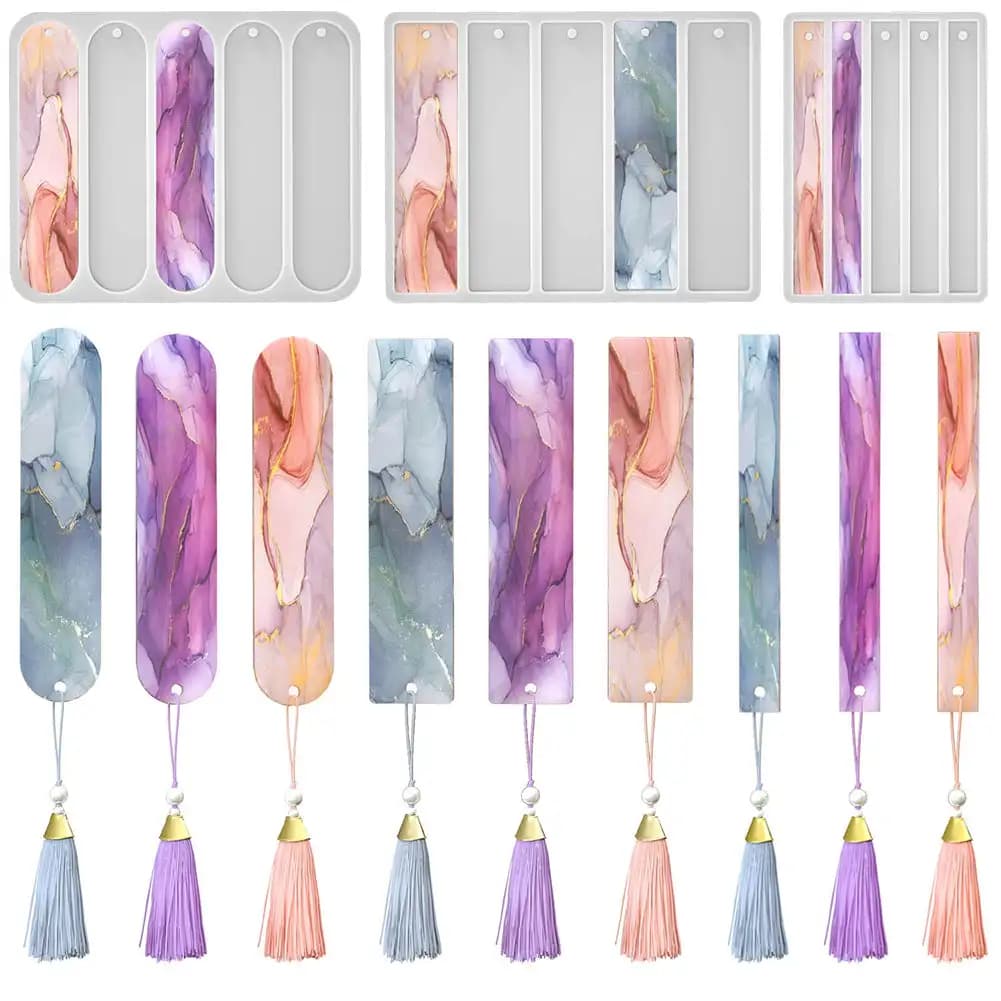Bookmark Silicone Mold Rectangle Resin Bookmark Epoxy Casting Mould for DIY 5 Cavity Silicone Bookmark Molds Decoration Crafts