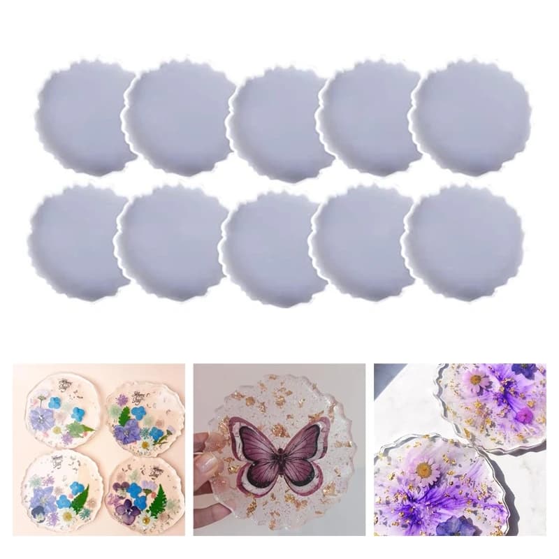 10 Pcs Glossy Coaster Epoxy Resin Mold Agate Slice Cup Mat Casting Silicone Mould DIY Crafts Jewelry Placemat Mold