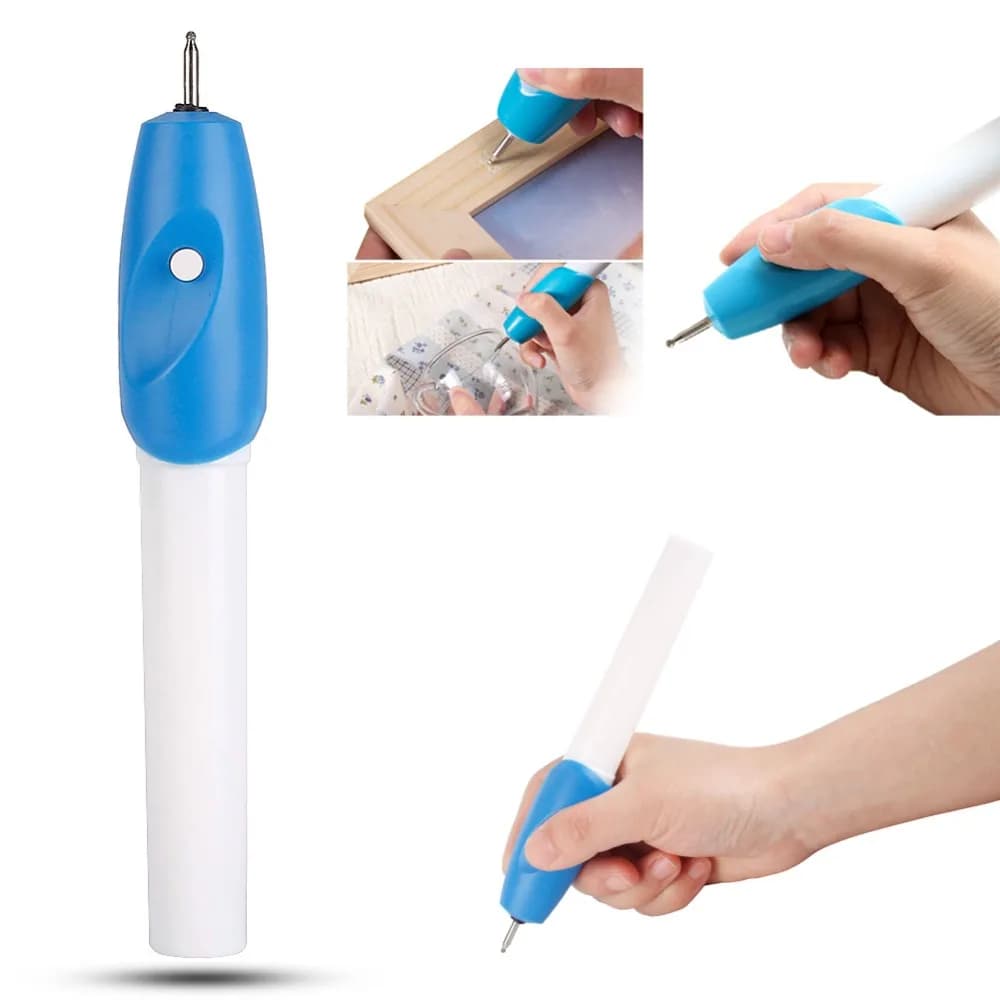 White and Blue Electric Jewelry Plastic Glass Metal Wood Engraver Pen Carve Tool #236579