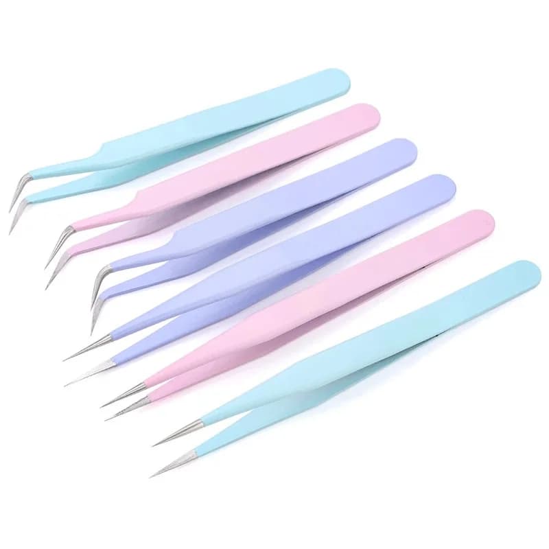 2pcs Anti-static Stainless Steel Tweezers Set Makeup Nail Art Eyelash Extension Tweezer Handmade Tool Kit for Maintenance Repair