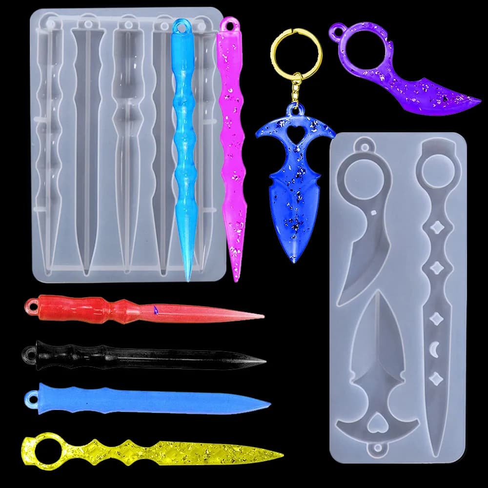 Self Defense Keychain Mold DIY Epoxy Silicone Resin Mold Pendant Keychain Self-defense Toy Craft For Resin Small Knife