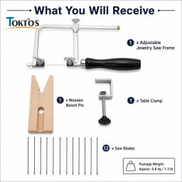 TOKTOS Adjustable Jewelry Saw Frame Set 12 Blades Jeweler Saw Bow Precision Cutting Tool for Gold Silver Wax Wood DIY Jewelry M