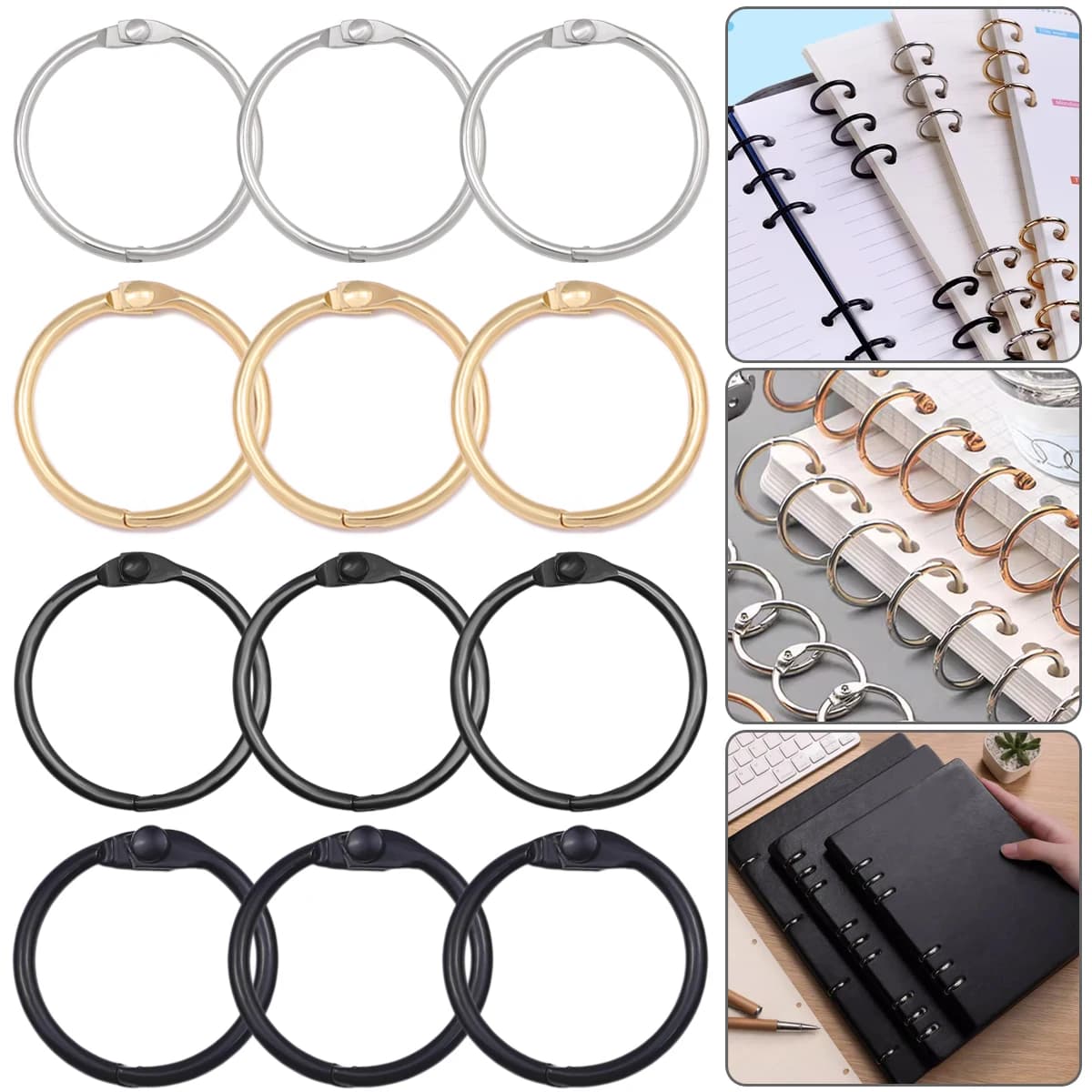 5Pcs Alloy Binder Rings Set Assorted Sizes Gold Color Loose Leaf Rings Multipurpose Book Rings for Office School DIY Crafts