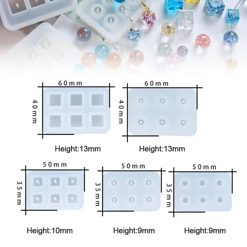 Silicone Mold For Jewelry Beads 8mm 10mm Cube Ball 6 Compartment Epoxy Resin Silicone Mould Handmade DIY Material